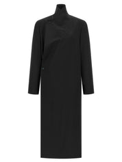 Lemaire Wool Crêpe Coat — Blue Wrap Coat for Women
