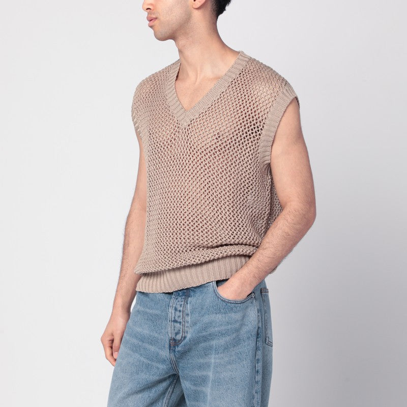 Tagliatore Perforated dove grey cotton waistcoat
