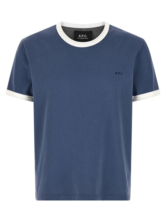 A.p.c. Logo Embroidery T-shirt — Blue Cotton Topwear