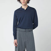JOHN SMEDLEY Blue Wool Polo Shirt — Men's Topwear