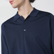 JOHN SMEDLEY Blue Wool Polo Shirt — Men's Topwear