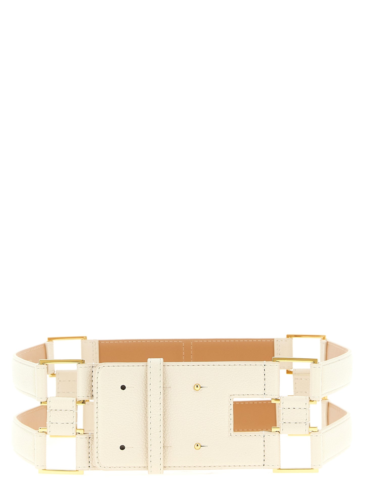 Elisabetta Franchi Double Band Belt — Garnet Leather 7cm