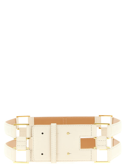 Elisabetta Franchi Double Band Belt — Garnet Leather 7cm