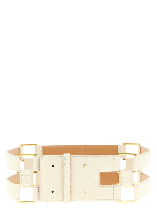 Elisabetta Franchi Double Band Belt — Garnet Leather 7cm