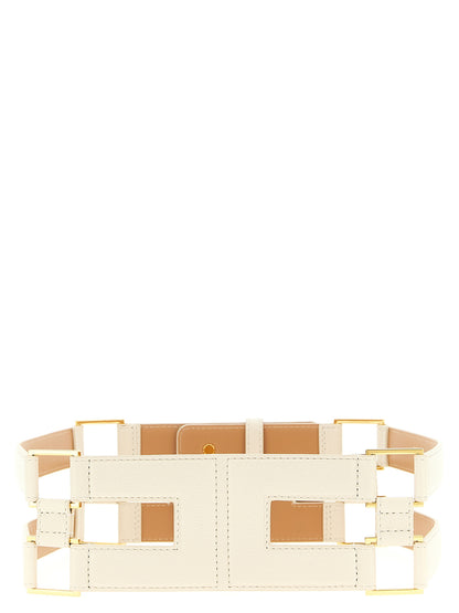 Elisabetta Franchi Double Band Belt — Garnet Leather 7cm
