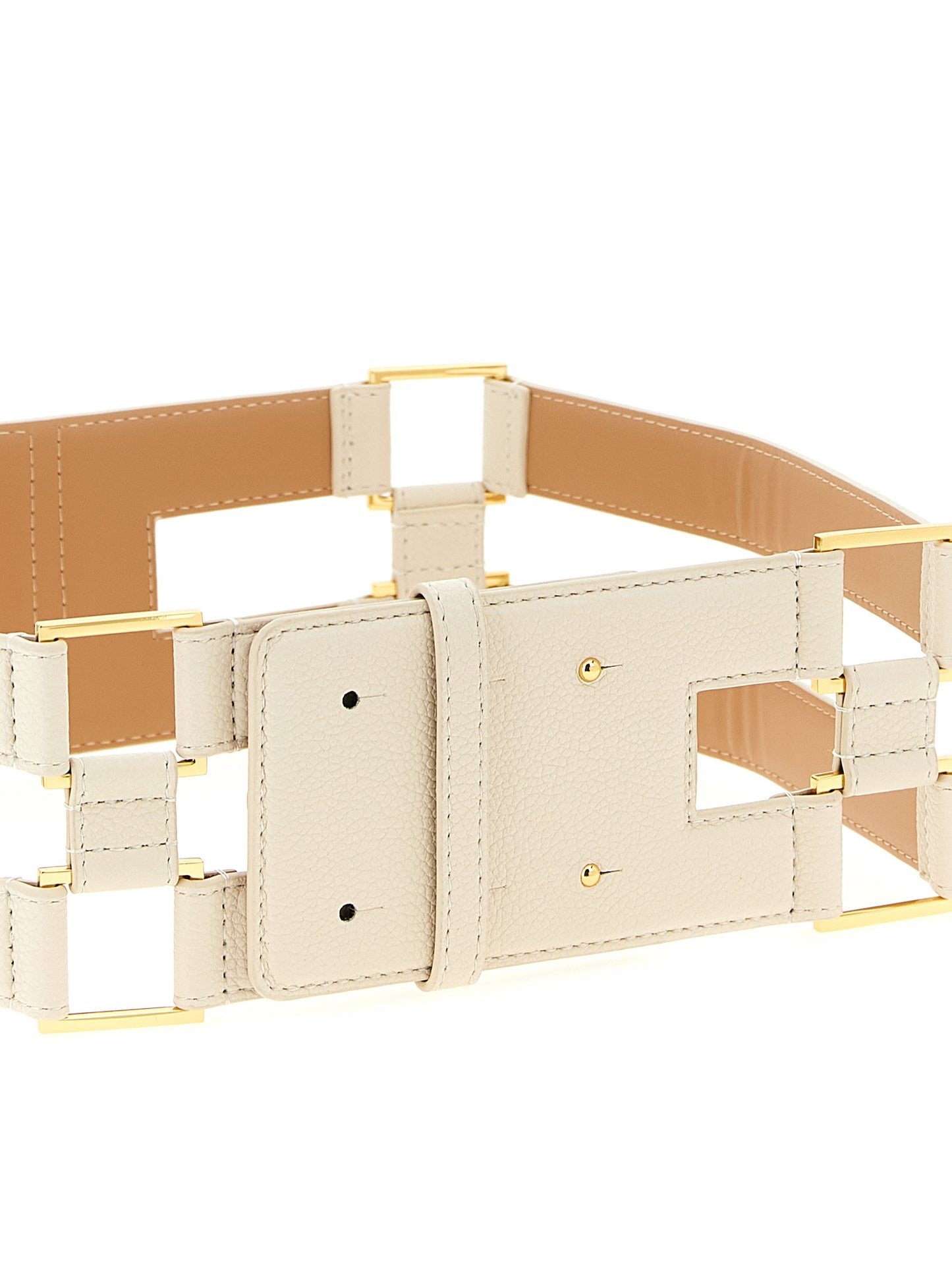 Elisabetta Franchi Double Band Belt — Garnet Leather 7cm
