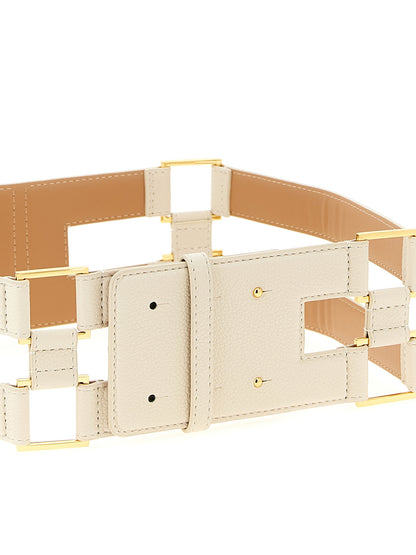 Elisabetta Franchi Double Band Belt — Garnet Leather 7cm
