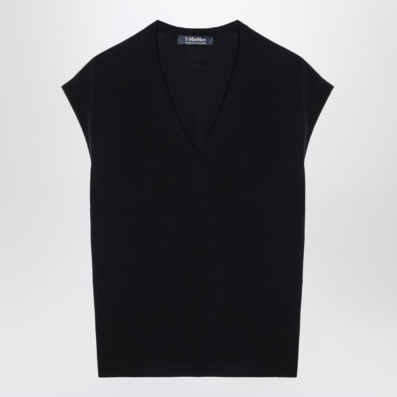 S Max Mara Navy Blue Wool Vest — Elegant Knitwear