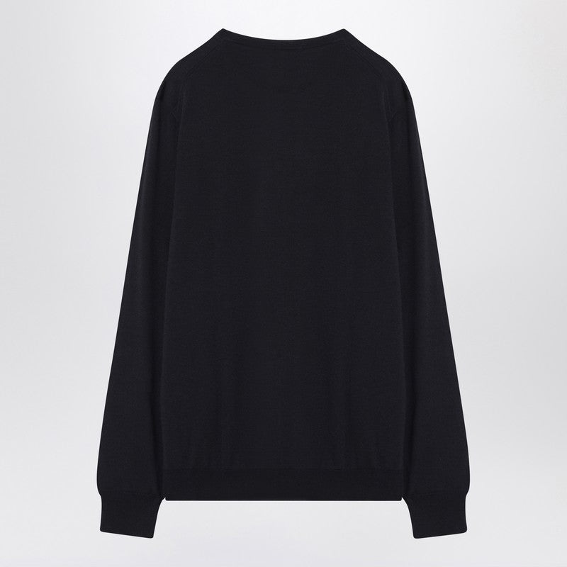 Pull col rond en laine bleu marine Drumohr