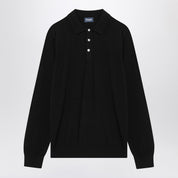 Drumohr Black cotton polo shirt with long sleeves