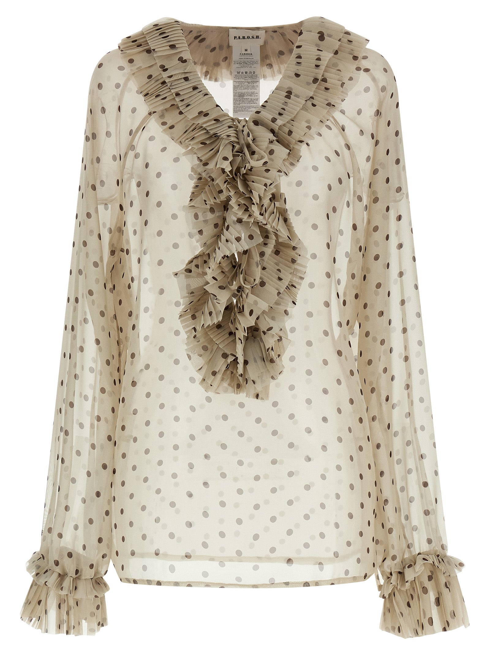 P.A.R.O.S.H. Pallina Blouse — Beige Pleated V‑Neck