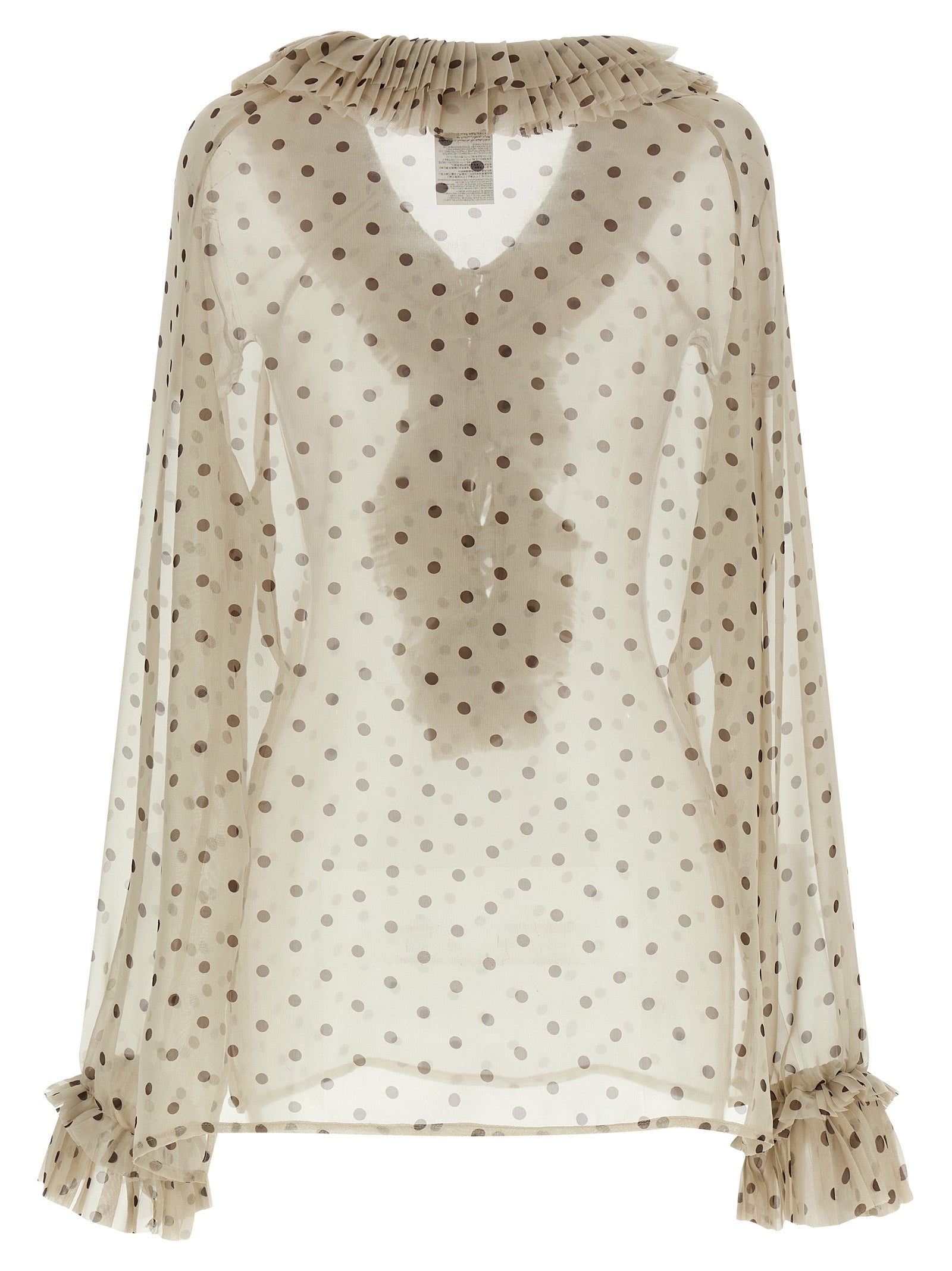 P.A.R.O.S.H. Pallina Blouse — Beige Pleated V‑Neck