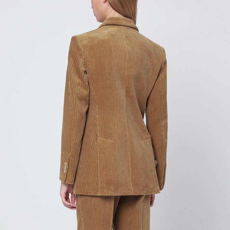 P.A.R.O.S.H. Camel-coloured ribbed velvet jacket