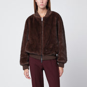 P.A.R.O.S.H. Brown faux fur bomber jacket with zip