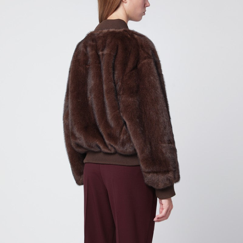 P.A.R.O.S.H. Brown faux fur bomber jacket with zip
