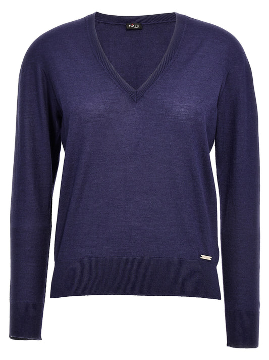 Kiton V‑neck Cashmere Sweater for Women — Blue