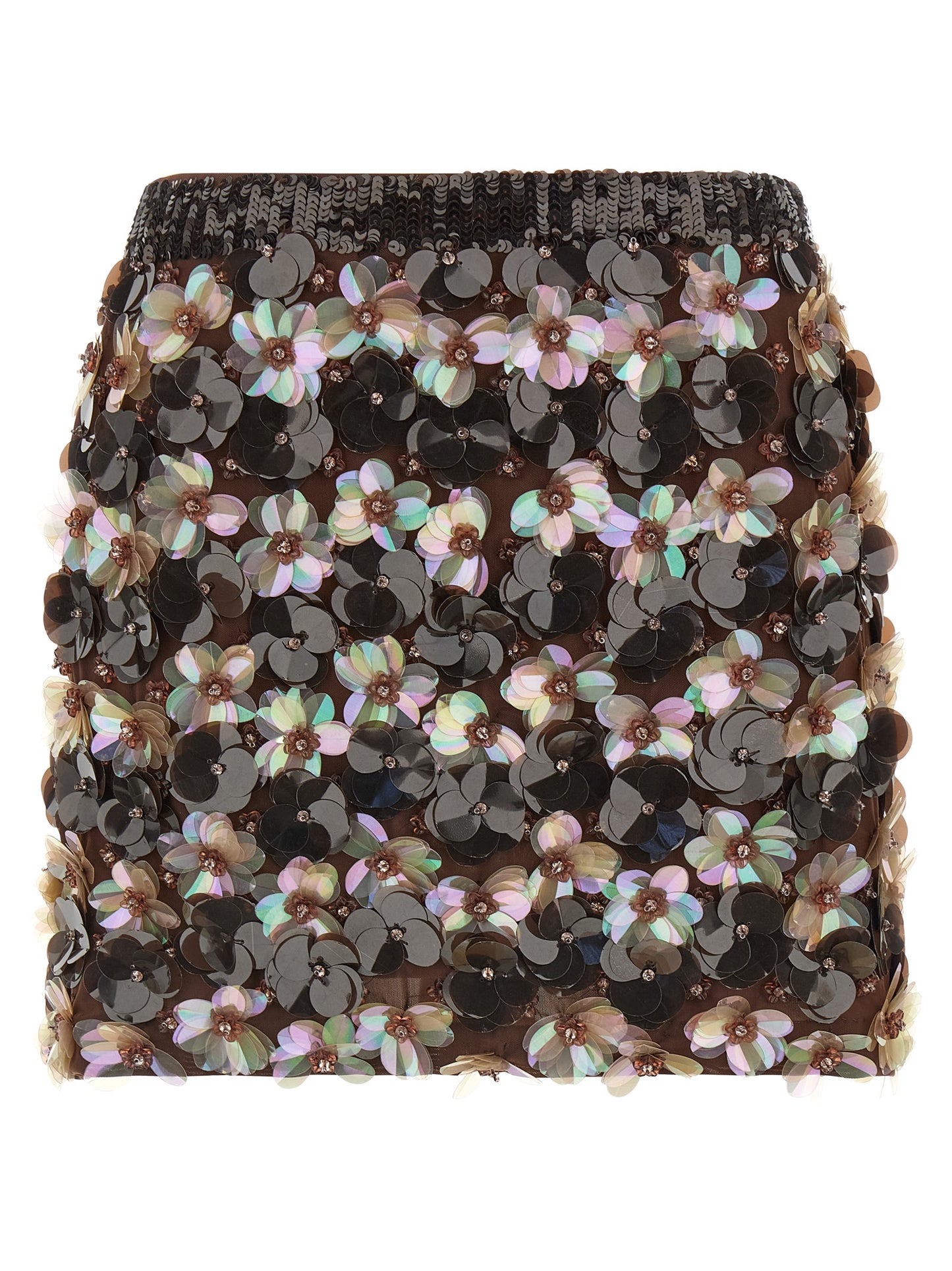 P.A.R.O.S.H. Gym Skirt — Floral Embroidered Mini (Brown)