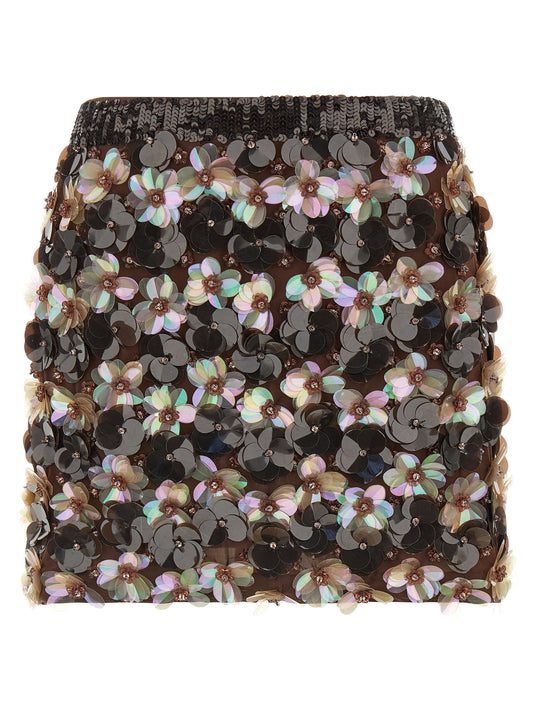 P.A.R.O.S.H. Gym Skirt — Floral Embroidered Mini (Brown)