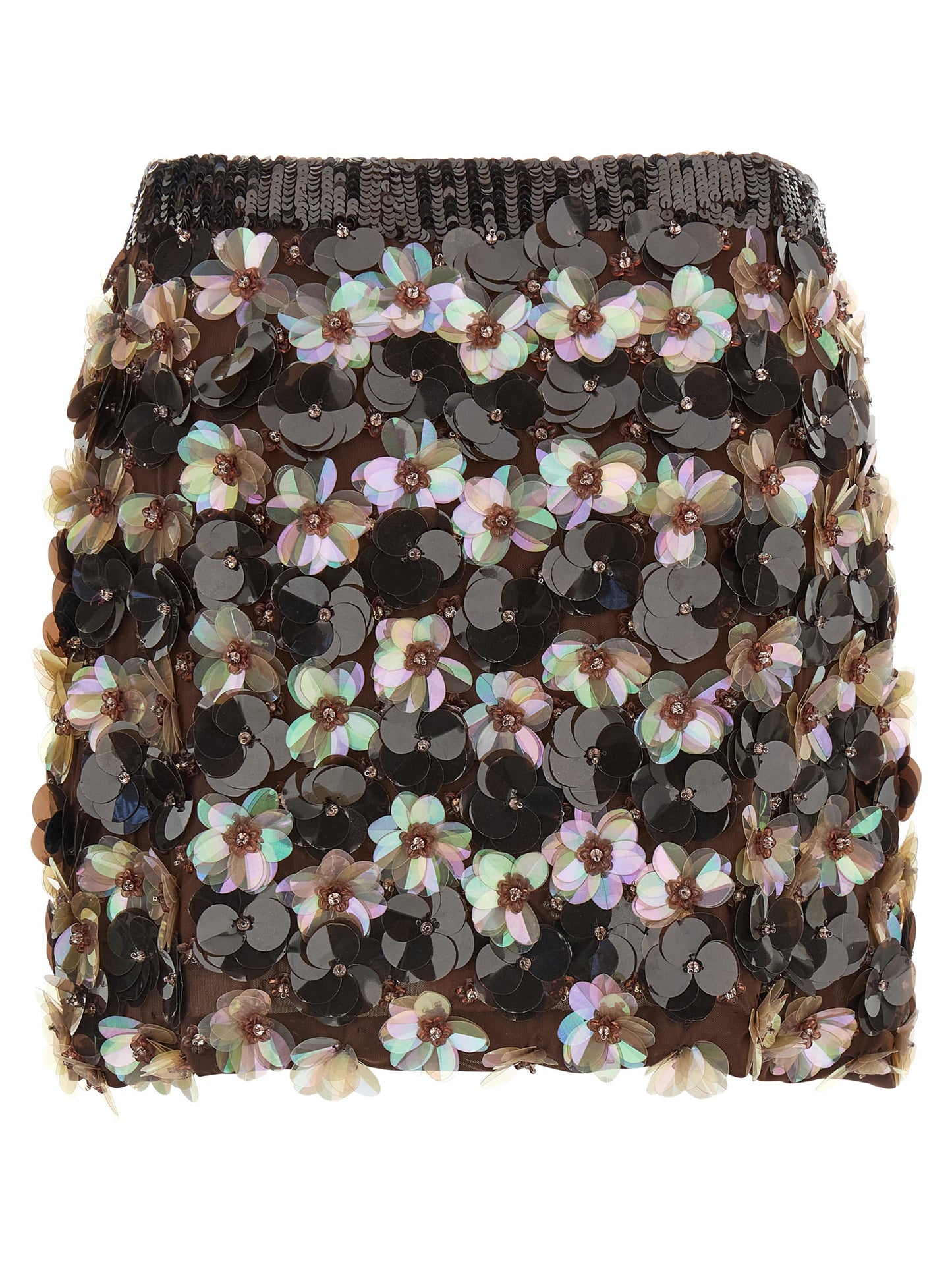 P.A.R.O.S.H. Gym Skirt — Floral Embroidered Mini (Brown)
