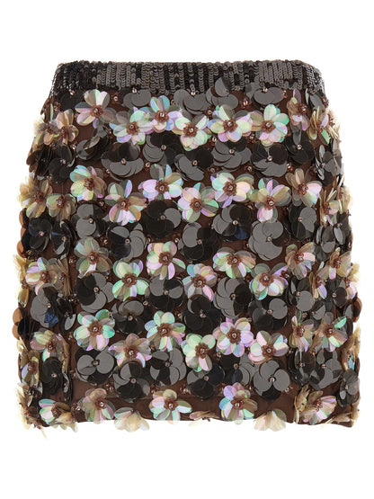 P.A.R.O.S.H. Gym Skirt — Floral Embroidered Mini (Brown)