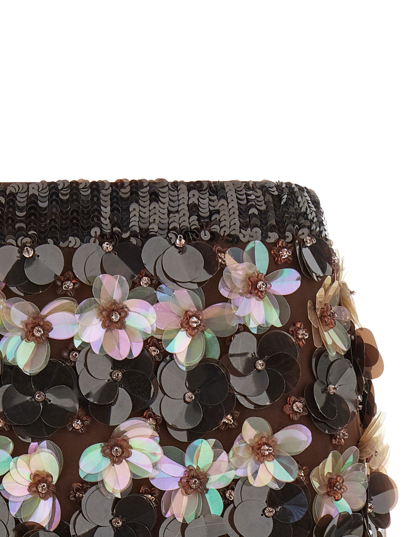 P.A.R.O.S.H. Gym Skirt — Floral Embroidered Mini (Brown)