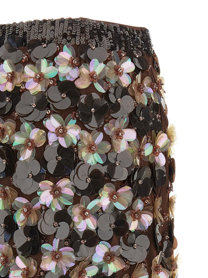 P.A.R.O.S.H. Gym Skirt — Floral Embroidered Mini (Brown)