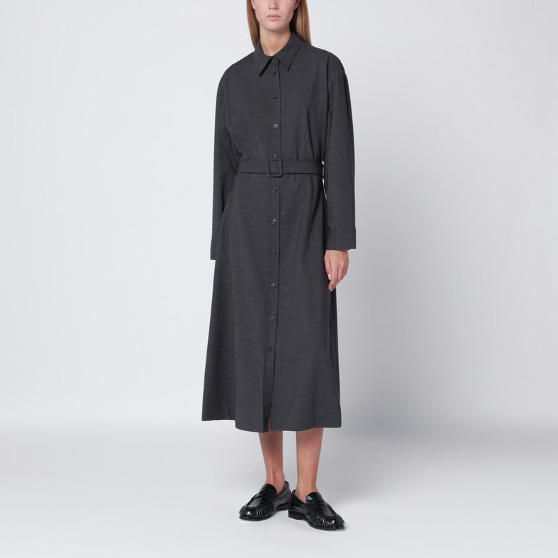 P.A.R.O.S.H. Anthracite grey belted shirt dress in virgin wool