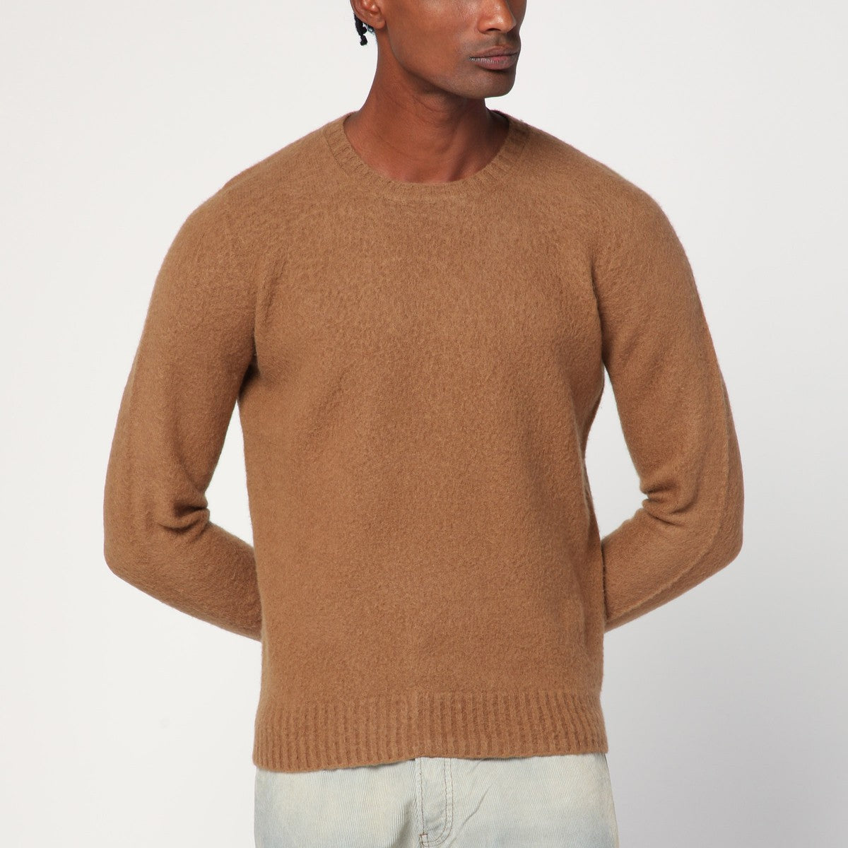 Pull en laine d'agneau marron clair Drumohr