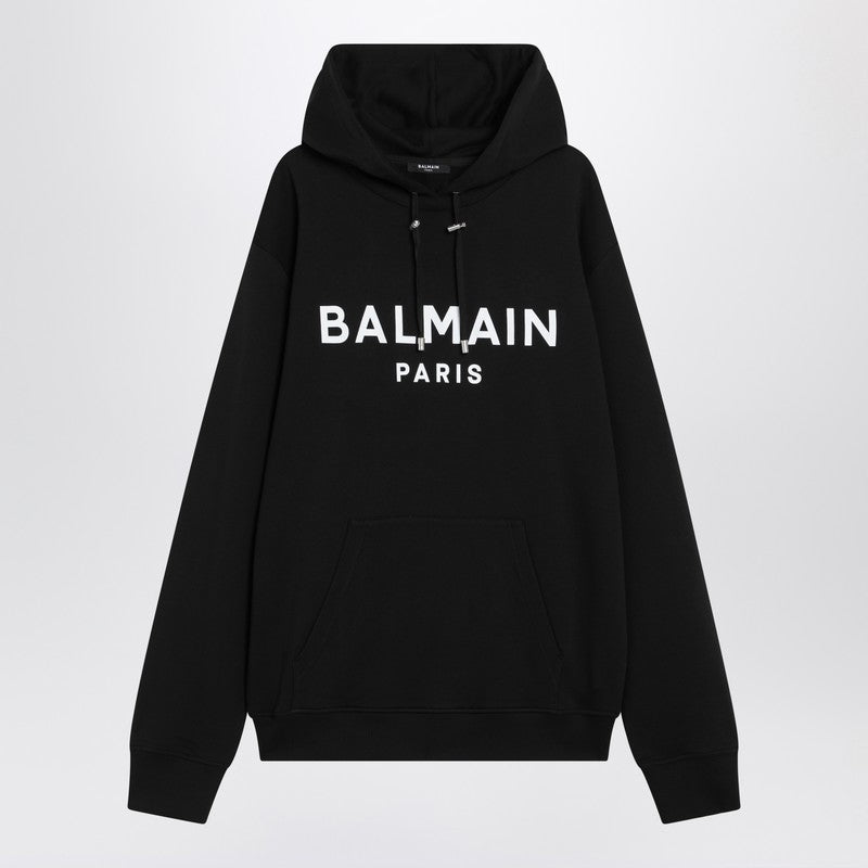 Sweat à capuche en coton noir Balmain avec logo