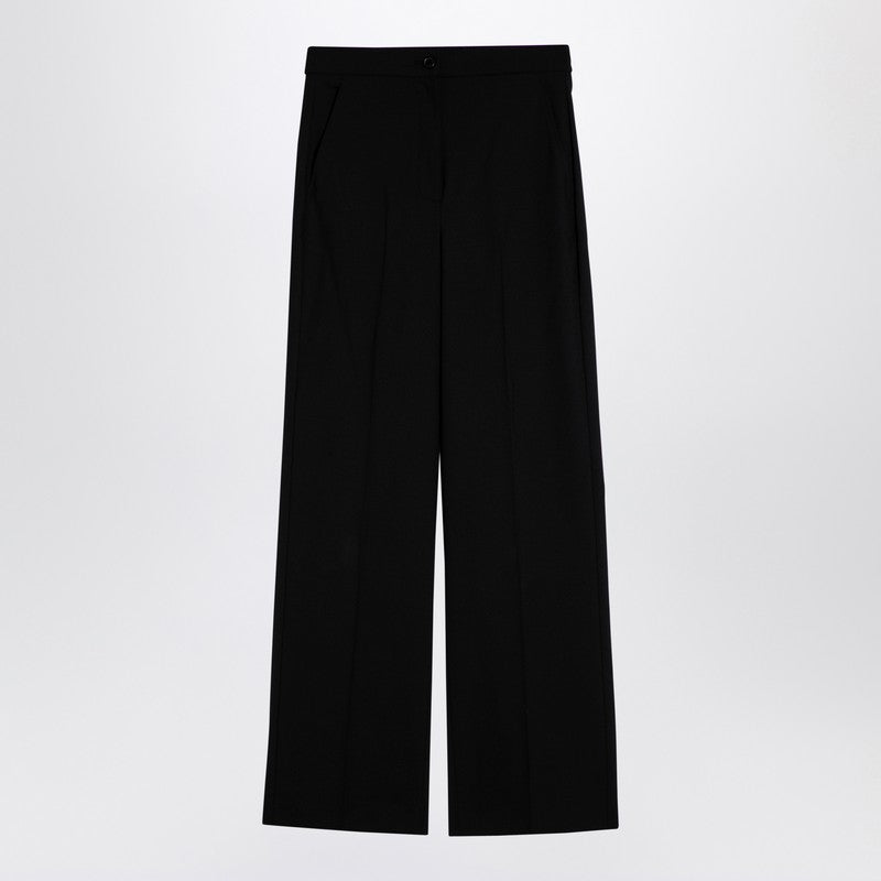 Black wool-blend trousers with elasticated waist