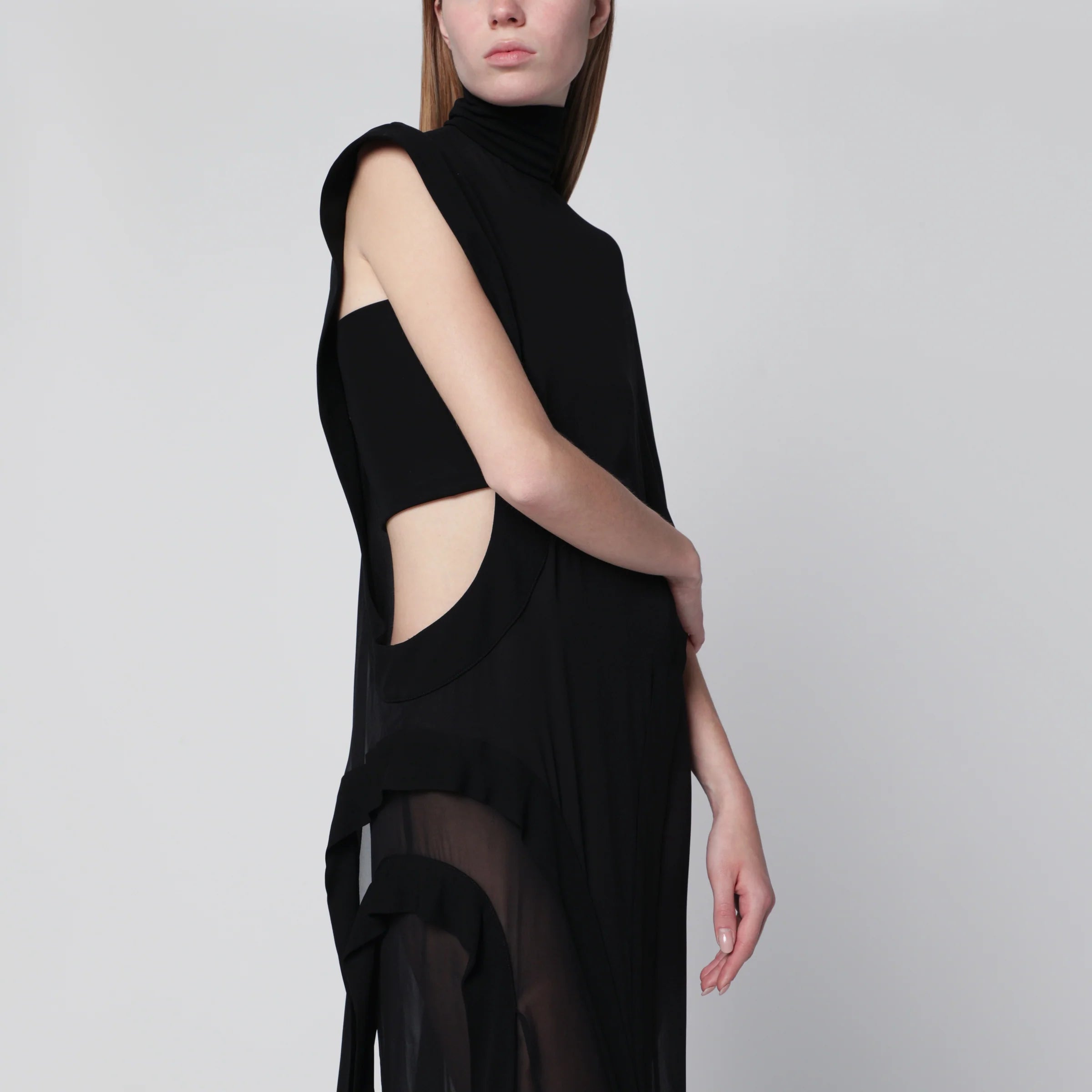 Francesco Murano Long black one-shoulder silk dress