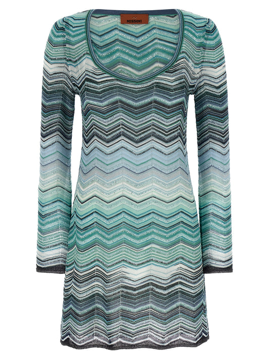 Missoni Chevron Lamé Dress — Green Mini Dress