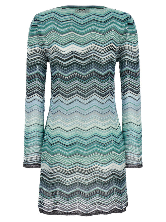 Missoni Chevron Lamé Dress — Green Mini Dress