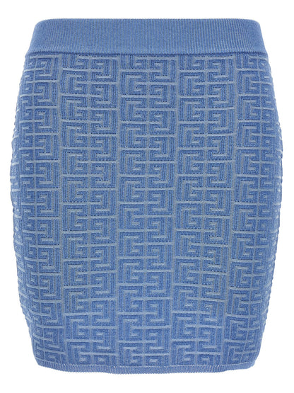 Balmain Pb Mini Skirt — Light Blue High-Waist