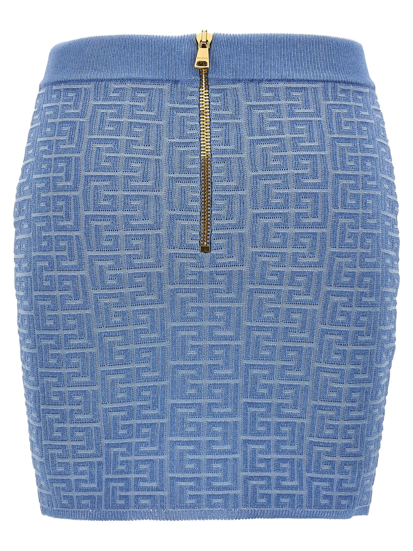 Balmain Pb Mini Skirt — Light Blue High-Waist