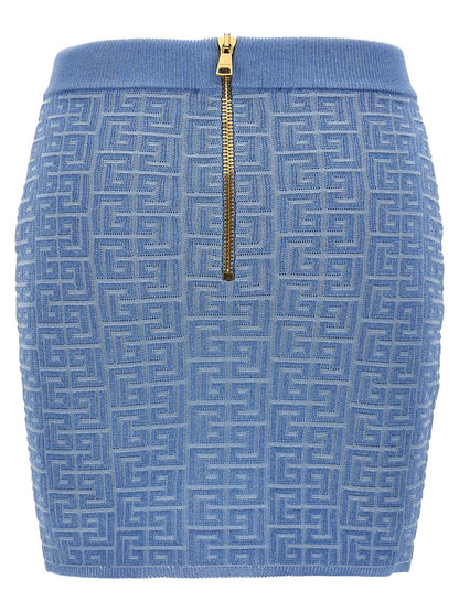 Balmain Pb Mini Skirt — Light Blue High-Waist