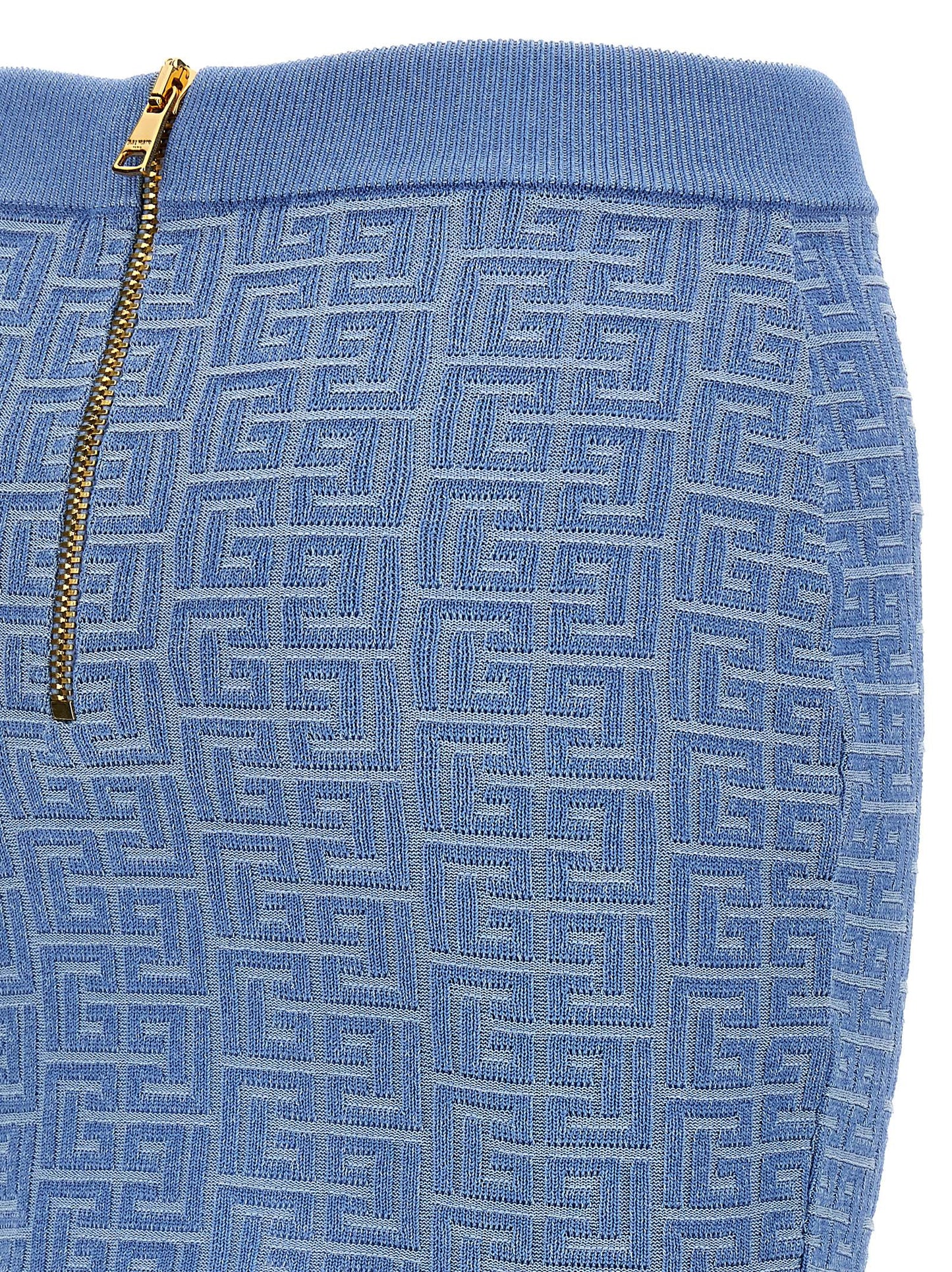 Balmain Pb Mini Skirt — Light Blue High-Waist