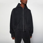 Entire Studios Washed black hooded cotton sweatshirt