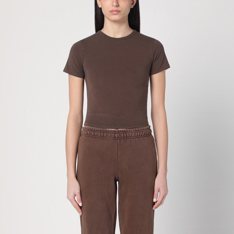 Brown Cropped Cotton T‑Shirt — Entire Studios