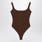 Body marron en nylon mélangé avec large encolure Entire Studios