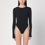 Black nylon-blend bodysuit with long sleeves