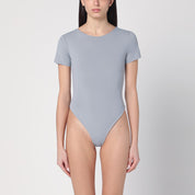 Grey nylon-blend bodysuit with back zip