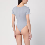 Grey nylon-blend bodysuit with back zip