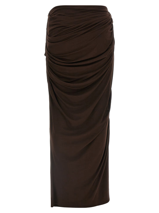 Entire Studios Drape Skirt — Brown Stretch Skirt | Aumifour
