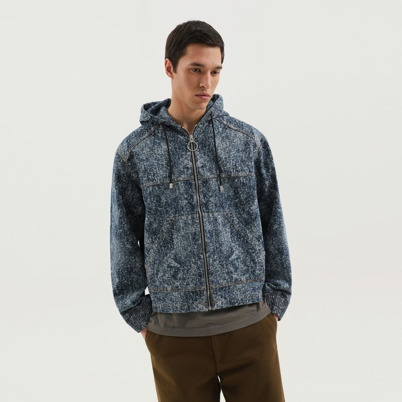 Sweat à capuche zippé en denim marbré STUDIO 1989