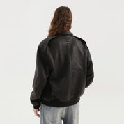 1989 STUDIO Brown leather jacket with ribbed wool cuffs