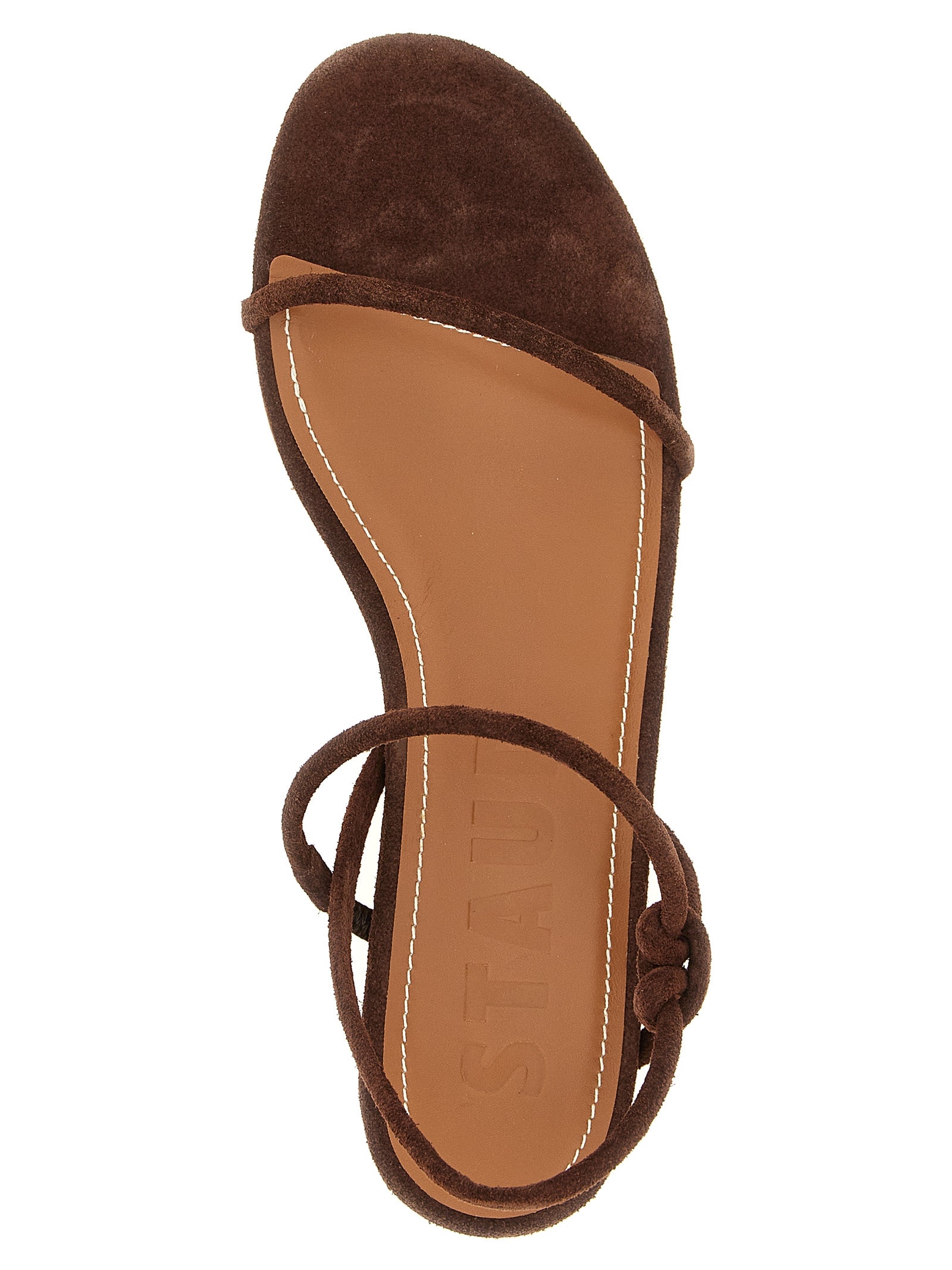 Staud Laurel Sandals — Suede Tubular Straps, Brown