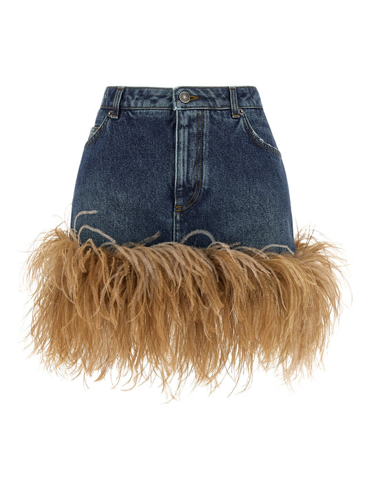 Dolce & Gabbana Feather Denim Skirt — Mini Skirt