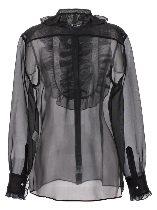Dolce & Gabbana Plastron Ruffle Shirt — Women's Silk