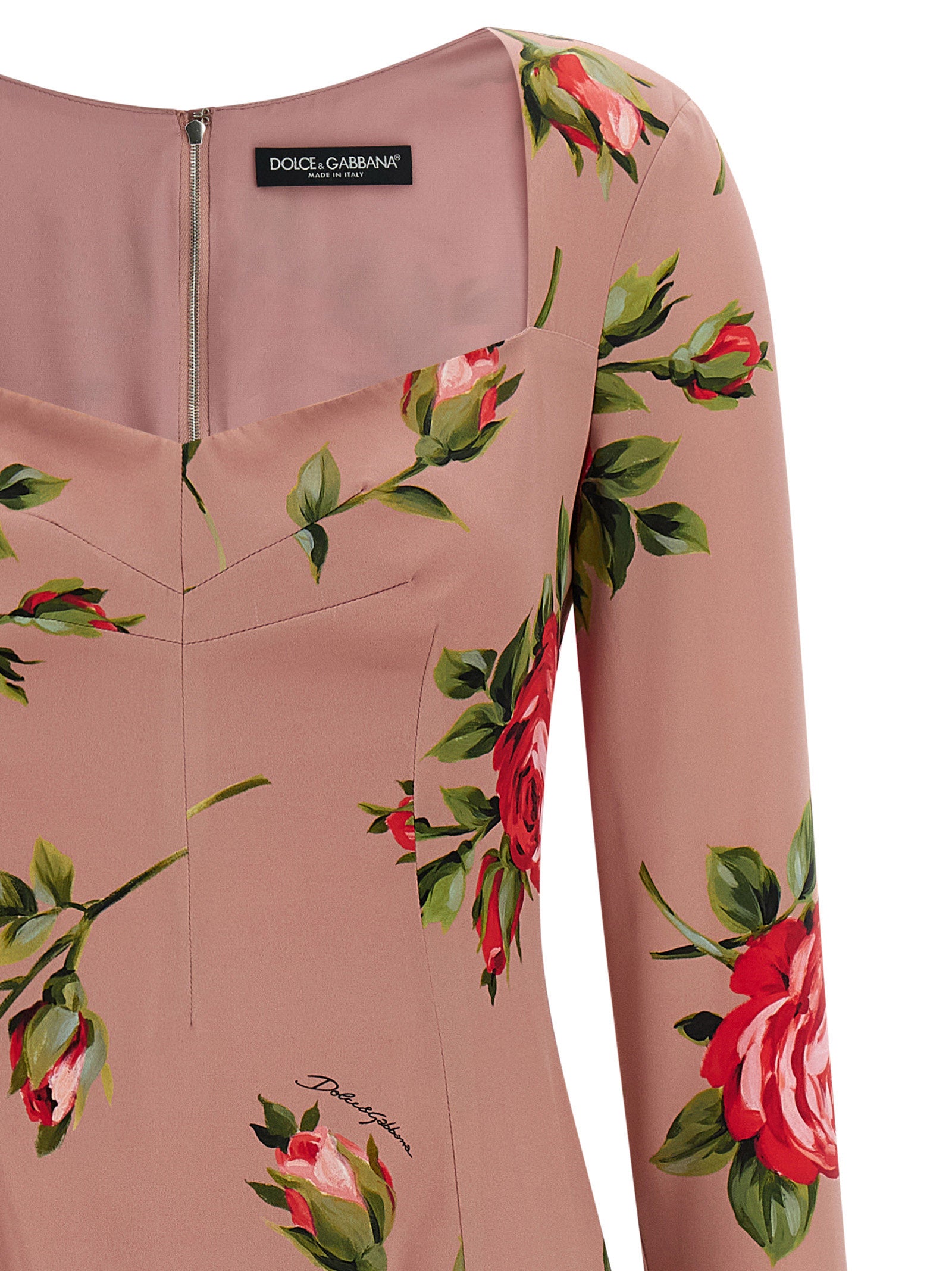 Dolce & Gabbana Bouquet Rose Dress — Silk Midi